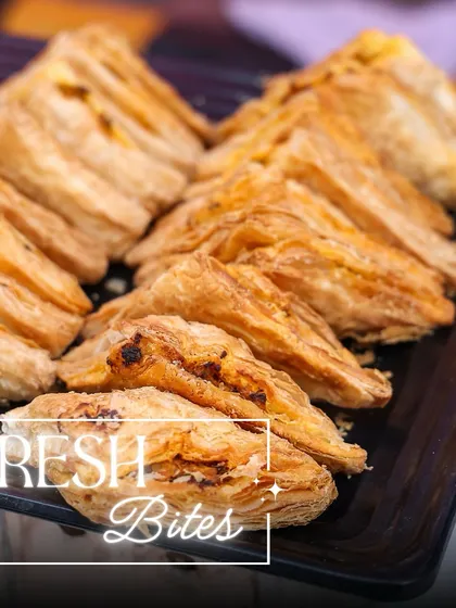 Our freshly baked puffs are a delightful high-tea snack or starter. The flaky pastry and savoury filling make for a perfect bite-sized treat at any time of day.