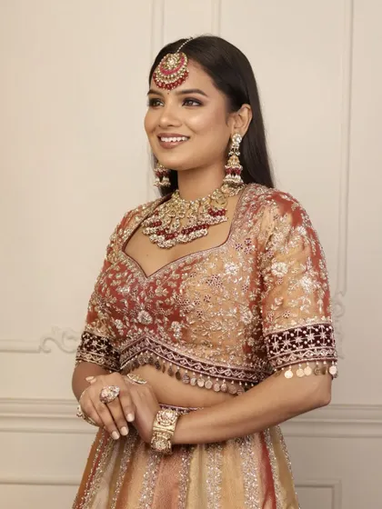 The 'Riwayat' look is about blending old-school charm with a new-age glow. This still captures the serene, bronzed elegance perfect for a phera ceremony.