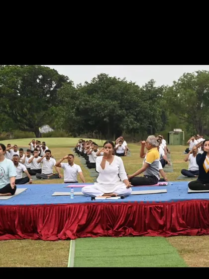 Leading a large group session for International Yoga Day is always a powerful experience. Here, we are practicing Anulom Vilom pranayama together, a breathing technique that calms the mind and balances the body's energy.