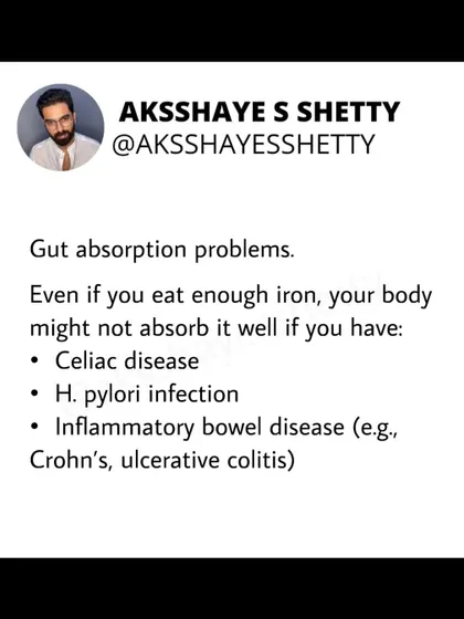 You might be eating enough iron, but your body may not be absorbing it well. Gut absorption problems like Celiac disease, H. pylori infection, or inflammatory bowel disease can be the root cause.