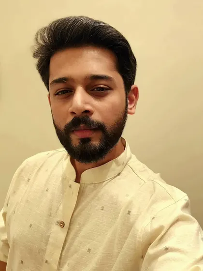 A direct and confident portrait in a traditional kurta. This headshot is a clear representation of my features and is useful for casting directors looking for a model for ethnic or character roles.