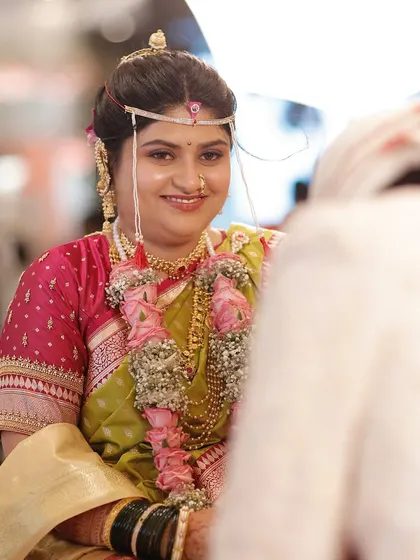 A happy, glowing bride. This is the result of meticulous skin prep and a light-handed makeup application that focuses on a dewy, healthy-looking finish.
