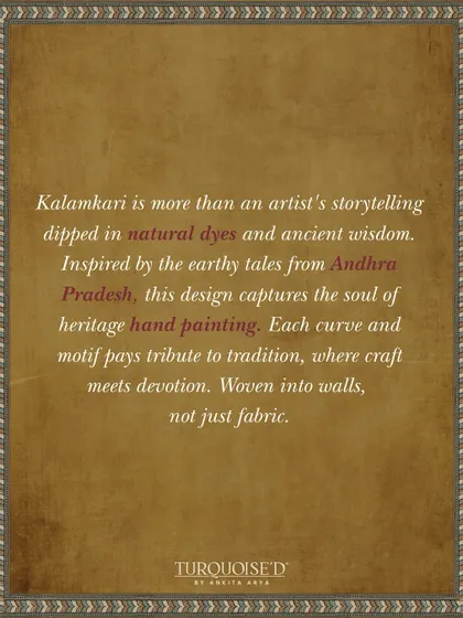 Kalamkari is more than art; it's storytelling with natural dyes. Inspired by the earthy tales from Andhra Pradesh, my Kalamkari wallpaper collection captures the soul of heritage hand-painting, weaving tradition into your walls.
