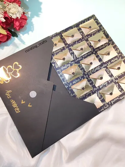The full view of the multi-envelope card, with its "be mine" cover.