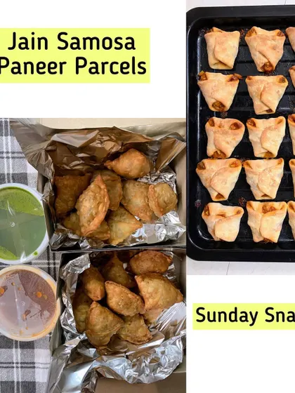 Sunday snacks done right. This order was for my Jain Samosas and baked Paneer Parcels, a healthier but equally delicious option.