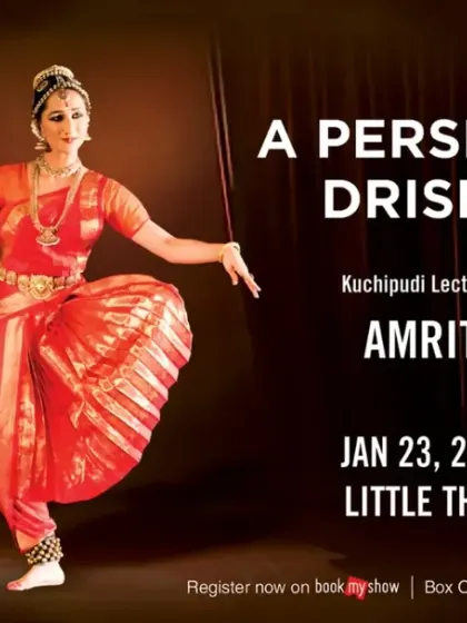 The official poster for my Kuchipudi lecture-demonstration 'A Perspective - Drishtikon' at the NCPA, a session exploring the history and development of the dance style.