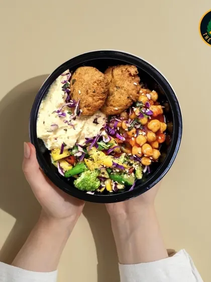 My Asian Bowl, held up to showcase its delicious components. It's a perfect example of a balanced, healthy, and satisfying meal.