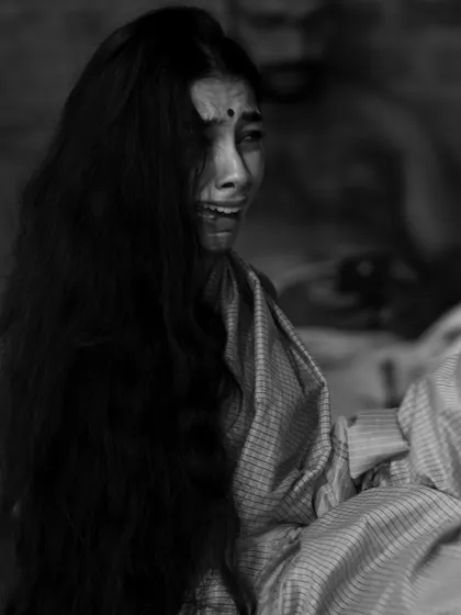 Exploring the aftermath of a terrifying moment. This shot captures the lingering shock and sorrow that comes after the peak of fear, a different texture of the 'Bhaya' rasa.