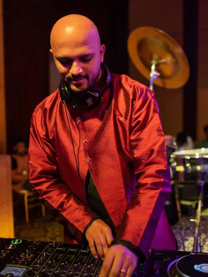 A great shot of me at the decks, ready to drop the next banger for the wedding party.