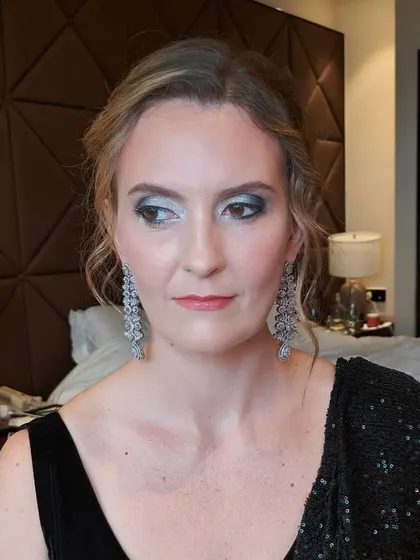 A close-up of the silver smokey eye. This is a great look for a cocktail party or a reception, especially when paired with a black outfit.