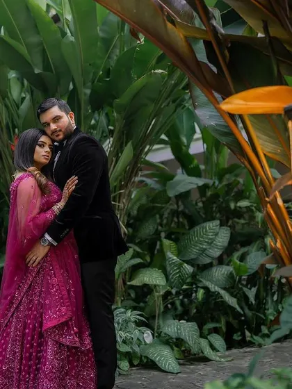 A stunning reception look at the Taj Westend. We use dramatic lighting and elegant backdrops to create sophisticated and timeless portraits for your evening events.
