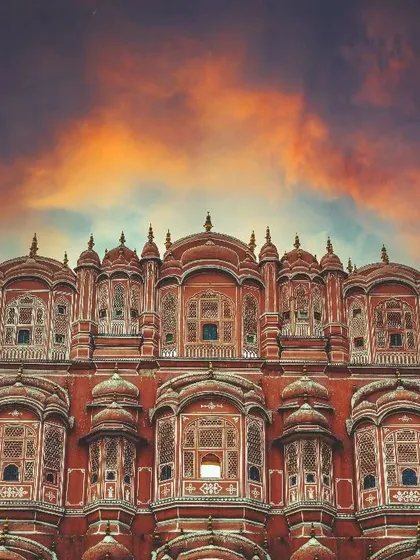 My work isn't limited to mountains. Here's the Hawa Mahal in Jaipur, where I used a dramatic edit to bring out the architectural detail and the intensity of the sunset, creating a powerful, 'kadak' visual.