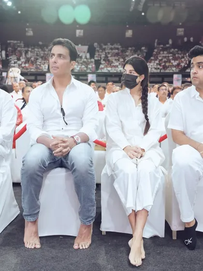 Celebrities Sonu Sood and Jacqueline Fernandez seated in the front row at the JITO event. We seamlessly manage events with high-profile guests, ensuring their comfort and security.