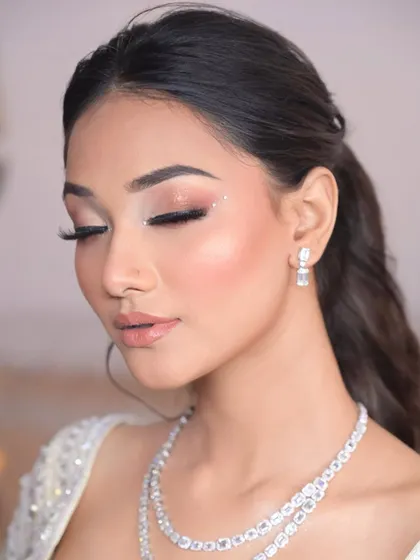 The eyes tell the story. I used soft pinks and a sprinkle of face gems to create this dreamy, romantic eye makeup look, keeping the rest of the face fresh and glowing.