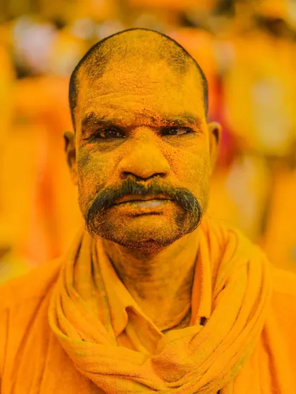 A series of striking portraits from the Pattan Kodoli festival. Each face tells a story, covered in the golden 'Bhandara' powder, reflecting deep faith and tradition.