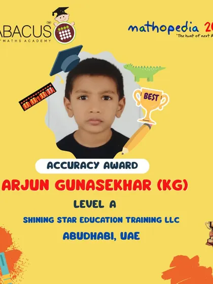 Arjun Gunasekhar from Abu Dhabi, UAE, a young achiever with an Accuracy Award.