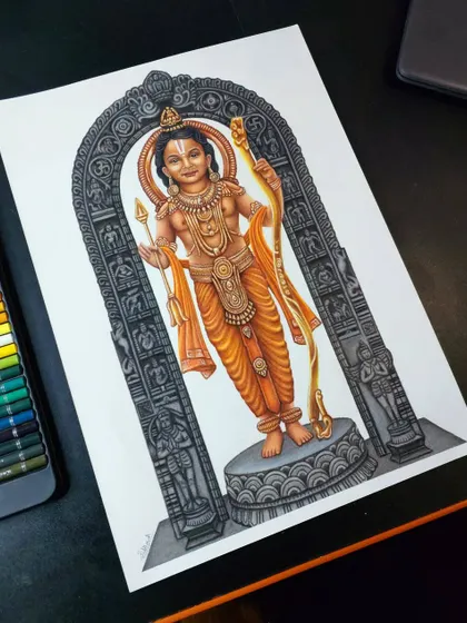 It took me over 55 hours of dedicated work to complete this hyper-realistic colour pencil sketch of Shree Ram Lalla. Capturing the divine details was a spiritual journey for me, using a full set of 72 Brustro colour pencils.