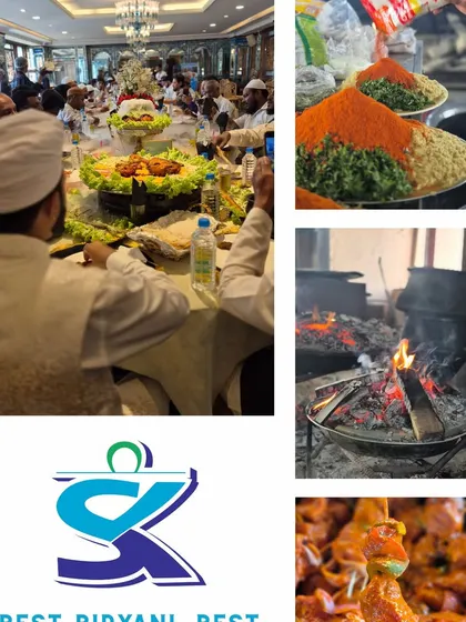 This collage captures the essence of what I do: combining royal venues with authentic firewood biryani and a variety of starters to create an unforgettable celebration.