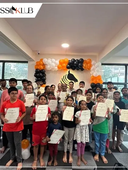 A proud group photo of the first members and participants at our JP Nagar grand opening. This is the foundation of a new local chess family.