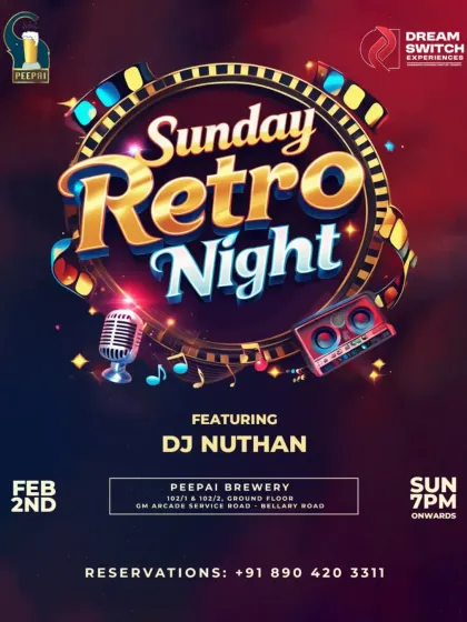 A poster for a 'Sunday Retro Night' at Peepai Brewery. It's always fun to dive into the classics and see the crowd sing along to the songs they grew up with.