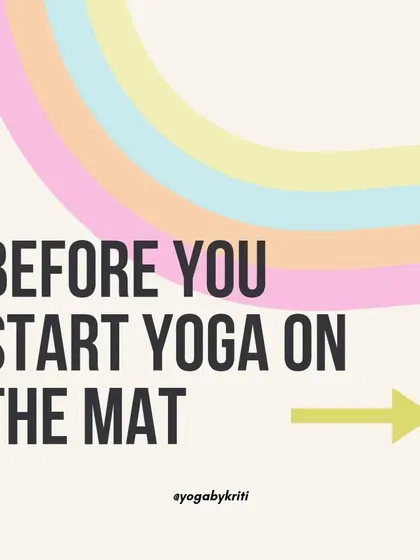 A title card stating "Before you start yoga on the mat," introducing the importance of off-the-mat preparation like diet and sleep.
