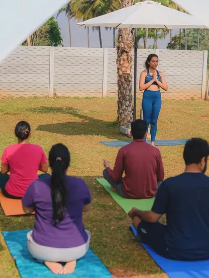 Our yoga instructor leading a class in our beautiful, open-air setting.