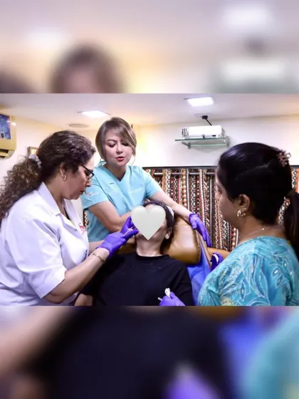 Dr. Usha Hoh demonstrating a filler technique on a patient at my clinic, with me assisting. It was a fantastic learning experience.