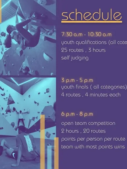 Here's the game plan for the Future Cup. This schedule outlines the full day, from youth qualifications in the morning to the open team competition in the evening, so competitors and spectators know exactly what to expect.