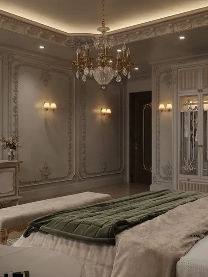 Another perspective of the master suite, showing the flow from the bed to the wardrobe area, emphasizing the spacious and well-planned layout.