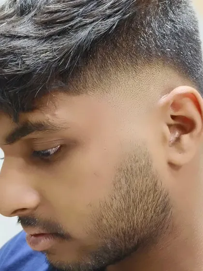 A close up showing the detail of a skin fade.