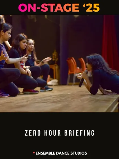 A zero-hour briefing with the performers. Our instructor gives some final words of encouragement and last-minute instructions before the show begins.
