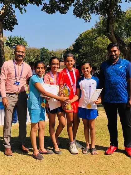 Pia Hegde and her school team after winning the Inter-School Badminton Tournament. We are proud of our students' achievements both inside and outside the academy.