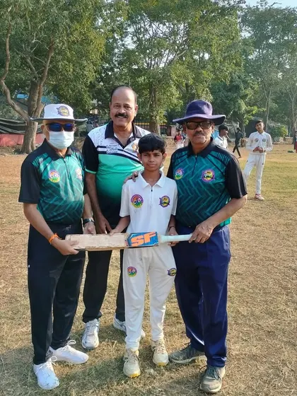 Jagdish Vishvakarma receiving his award for a great all-round performance. We focus on developing players who can contribute with both bat and ball.