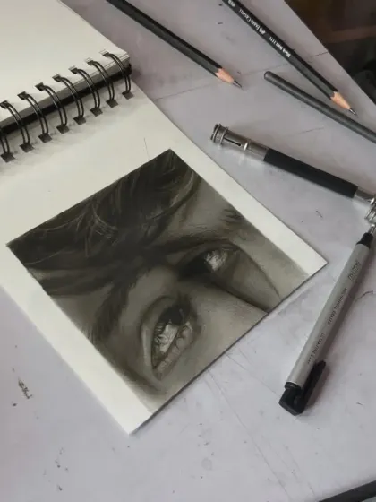 A finished charcoal sketch focusing on the intense gaze between a couple. By drawing only the eyes, I wanted to capture the powerful, unspoken communication that happens in a moment of connection.