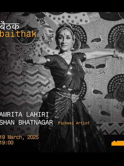 This poster for our 'Baithak' at G5A in Mumbai captures the spirit of the performance, where the arts are inspired by the divine flute player, Krishna.