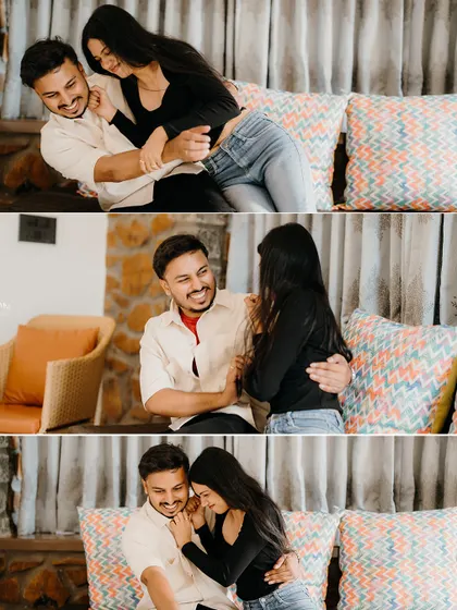 A collage of their playful moments at home. From fighting over the remote to sharing a laugh, these images showcase the fun and real side of their love story.