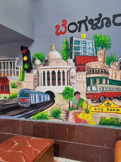 A detailed angle of the Bengaluru collage, showing the mix of landmarks, transportation, and local life we included.