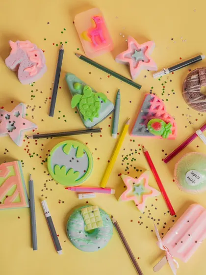 I offer a wide range of kid-friendly soap designs, from superheroes like Batman and Superman to unicorns and stars. They are colorful, fun, and made from natural ingredients, making bath time a treat for children.