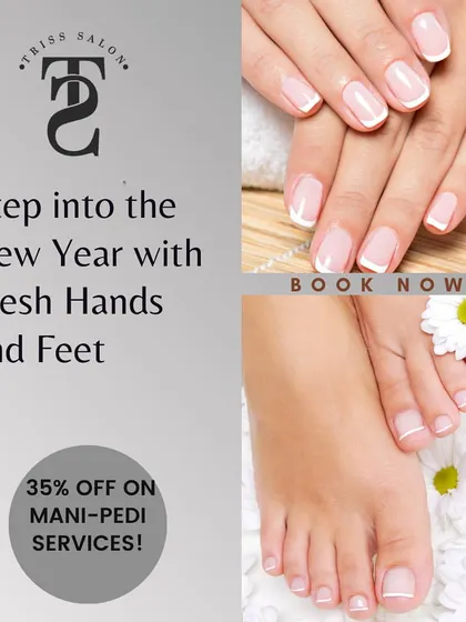 An advertisement for my manicure and pedicure services. I offer treatments like the classic French manicure for both hands and feet, ensuring you leave feeling polished and refreshed from fingers to toes.
