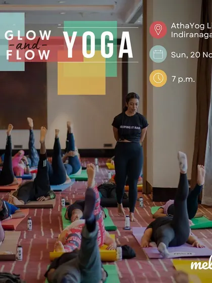 Promotional graphic for a "Glow and Flow" yoga event I led. My workshops are designed to be unique, memorable experiences, not just another wellness activity.