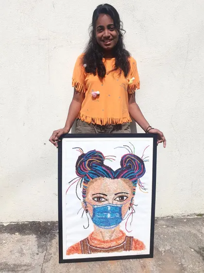 I love exploring different ways to make art. This is my unique thread art, where I use colourful threads instead of paint to create a textured and vibrant portrait. This A1 size piece, now framed, shows how thread can bring a different kind of life to a picture.