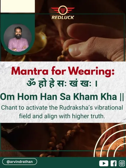 The mantra for wearing the 20-Mukhi Rudraksha is "Om Hom Han Sa Kham Kha." Chanting this activates the bead's vibrational field, aligning the wearer with higher truth and cosmic understanding.