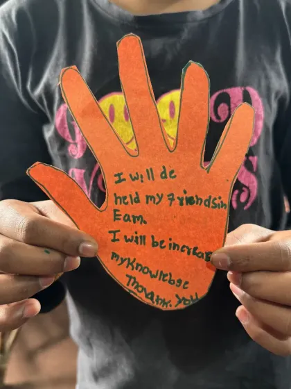 Another child's promise to be kind and increase their knowledge. These simple but powerful declarations are a direct result of the values discussed in our story sessions.