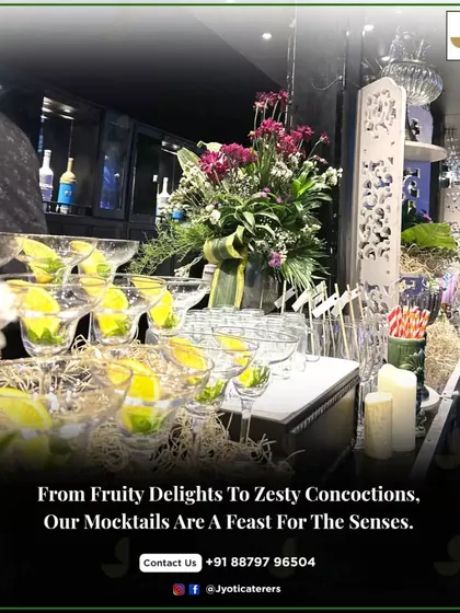 A stylish mocktail bar with glasses prepped with lime wedges, ready for our mixologists to craft a range of zesty and fruity concoctions.