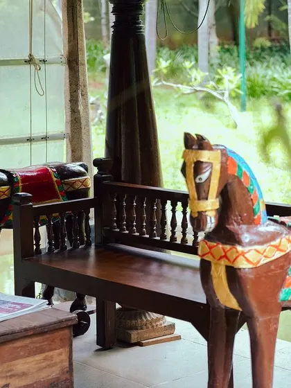 Find your moment of calm on this ornate bench, one of many picturesque spots at our resort.