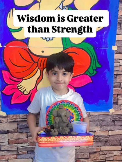 This student's creation represents "Wisdom is Greater than Strength," one of the many teachings of Ganesha we explore in our workshops.