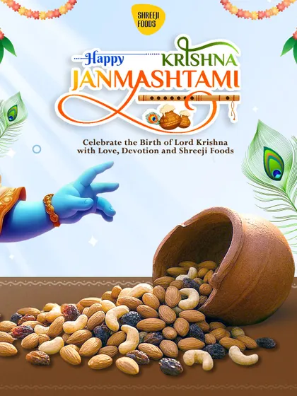 Celebrate the birth of Lord Krishna with love and devotion. My dry fruits, seen spilling from a matki, are a perfect offering for Janmashtami.