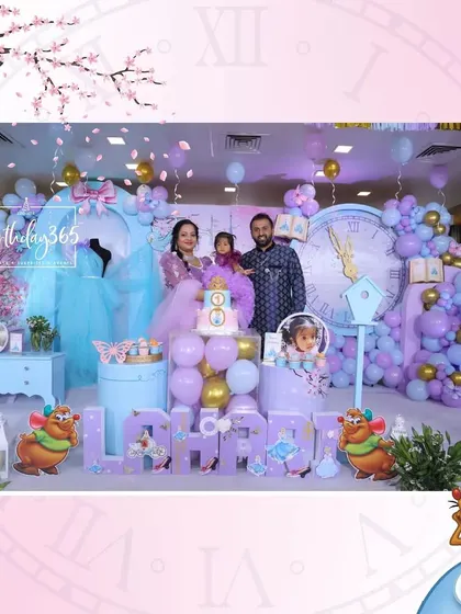 The royal family at Lahari's Cinderella-themed first birthday. Our setups provide the perfect backdrop for cherished family photos.