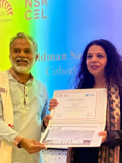 I believe in lifelong learning. This photo captures a proud moment receiving my certificate from the Goldman Sachs 10,000 Women program at IIM Bangalore. It was a transformative experience that connected me with inspiring women entrepreneurs and reinforced my drive to keep building and growing.