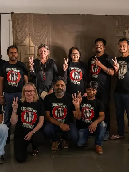 The team behind Gallery Sumukha wearing matching t-shirts for the 'Southern Stars' opening night.